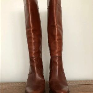 Miu Miu Boots by Prada Cognac Leather Stacked Heel